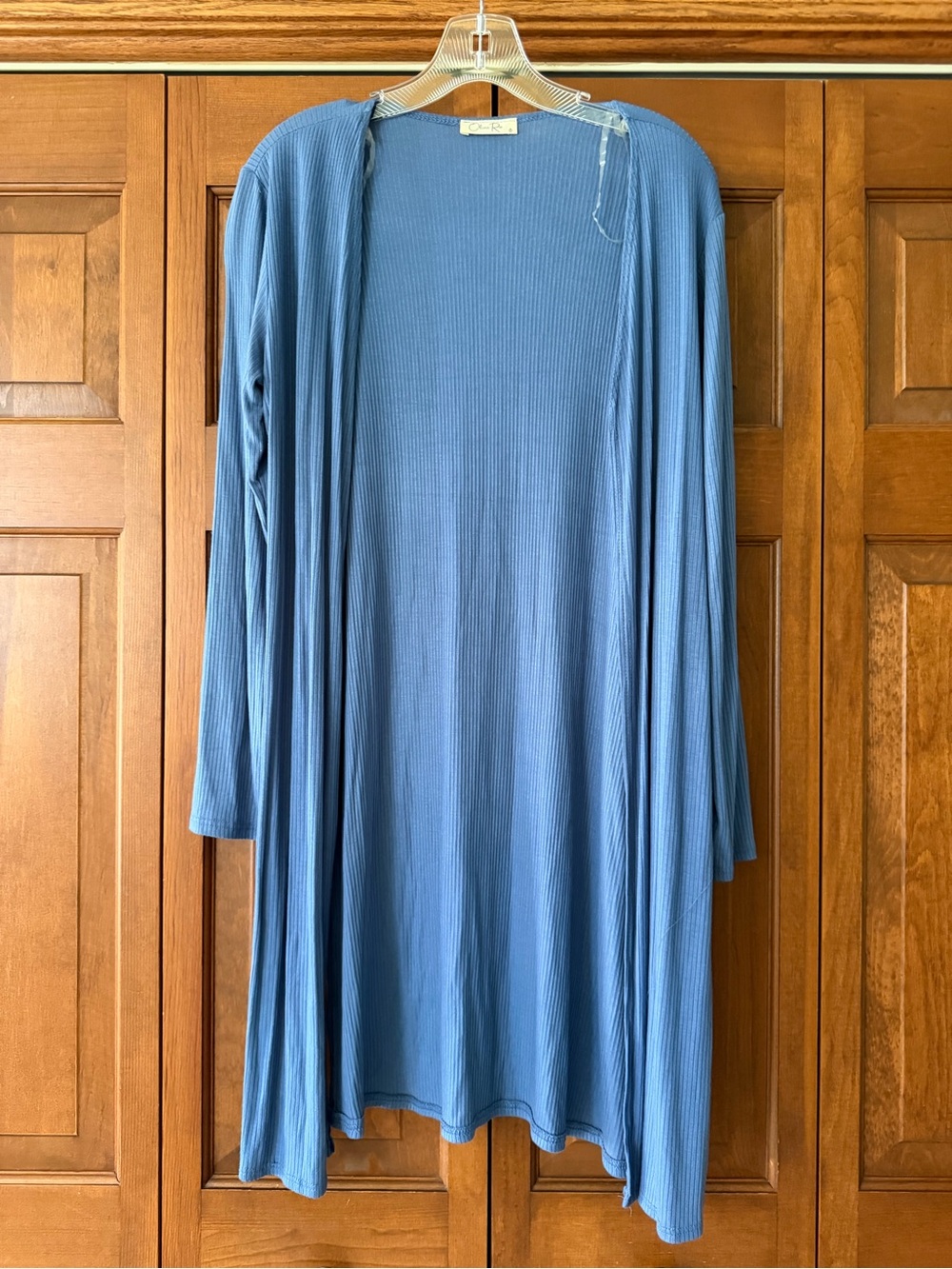 Olivia Rae Ribbed Knit Cardigan in Dusty Blue